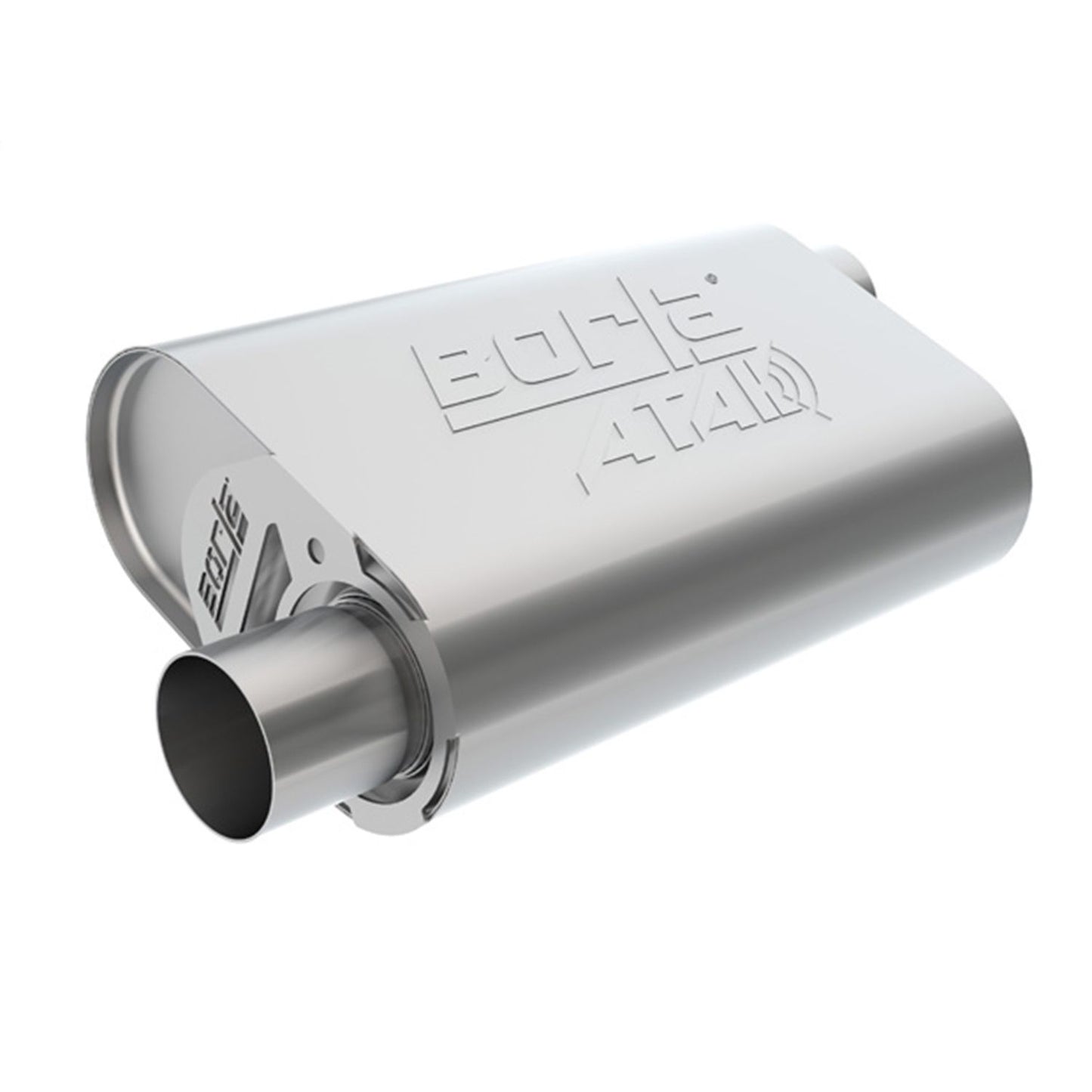 Borla CrateMuffler Muffler Chevrolet Small Block 283/ 327/ 350 CID V8 Stock Output 2.5in Offset Inlet/ 2.5in Offset Outlet ATAK 400823