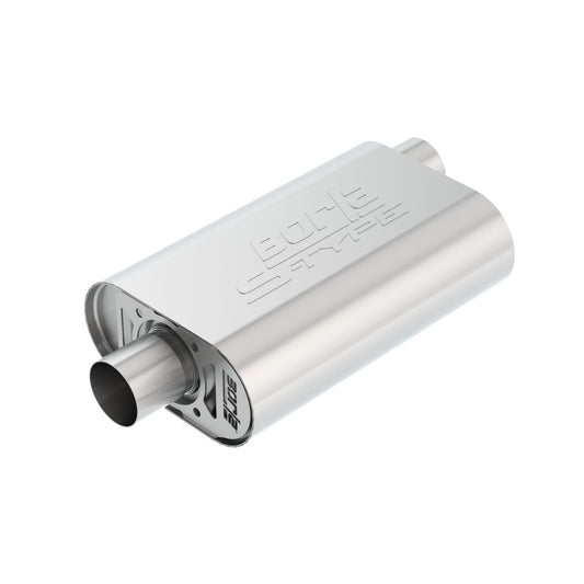 Borla CrateMuffler Muffler Chevrolet Small Block 350/ 383/ 406 CID V8 High Output 2.5in Offset Inlet/ 2.5in Center Outlet S-Type 400819