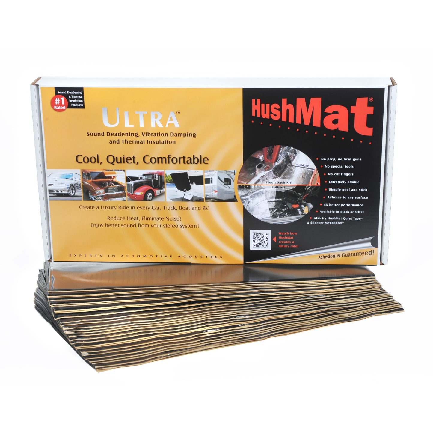 Hushmat Bulk Kit - Stealth Black Foil with Self-Adhesive Butyl-30 Sheets 12inx23in ea 58 sq ft 10500