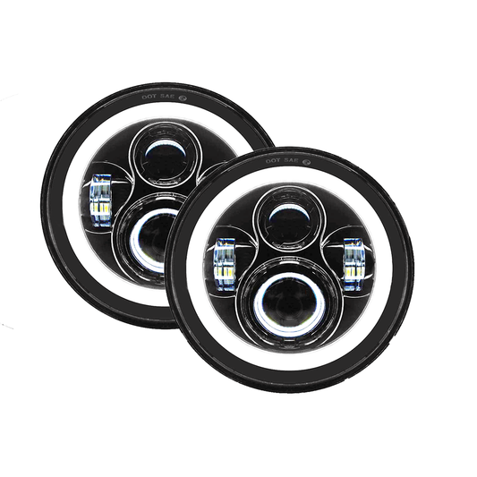Quake LED - QTE902 - Jeep JK/CJ/TJ 7 Inch 45 Watt High/Low Headlight RGB HD Accent Tempest Series For 1975-1983 Jeep CJ5