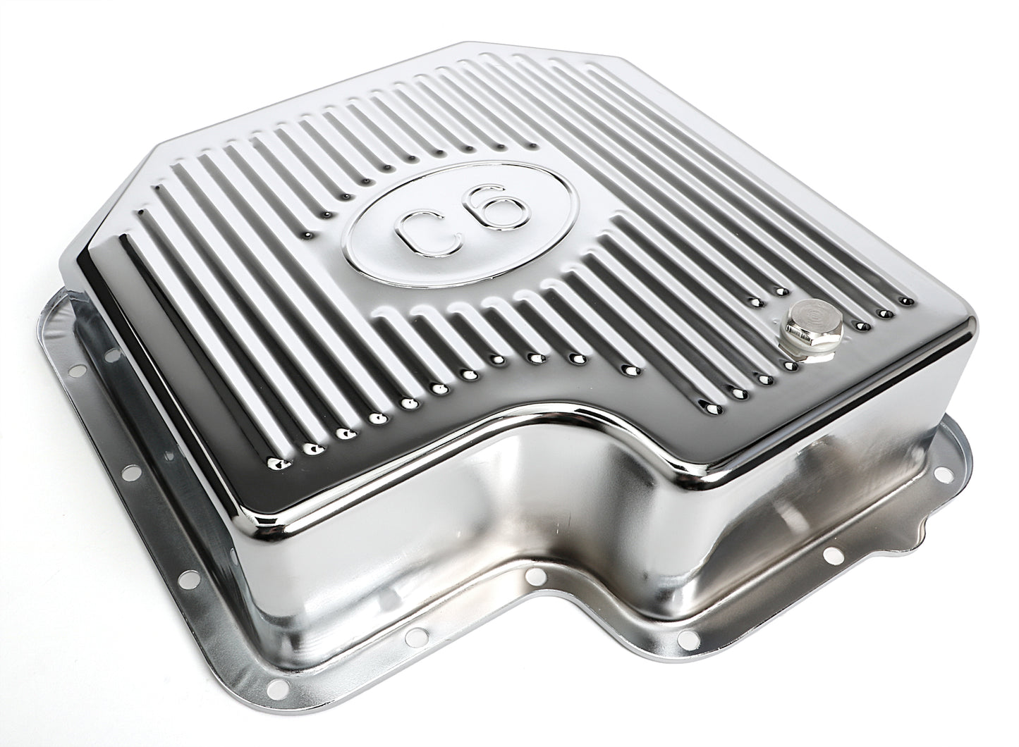 Trans-Dapt Performance Chrome Steel Extra Capacity Transmission Pan; Finned; Ford C6 9109