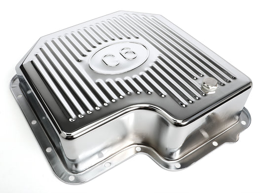 Trans-Dapt Performance Chrome Steel Extra Capacity Transmission Pan; Finned; Ford C6 9109