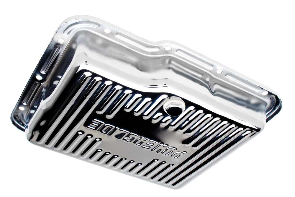 Trans-Dapt Performance Powerglide- Chrome Transmission Pan; Stock Capacity; Stock Depth; Finned Bottom 9124