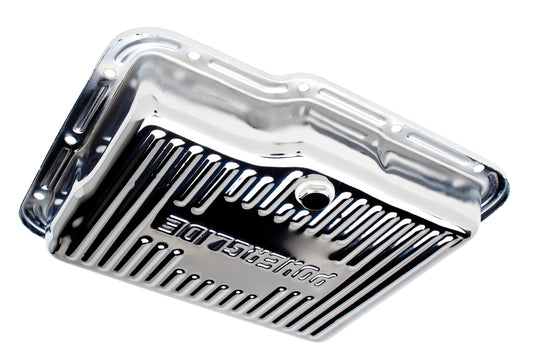 Trans-Dapt Performance Powerglide- Chrome Transmission Pan; Stock Capacity; Stock Depth; Finned Bottom 9124