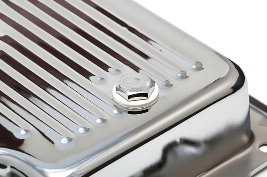 Trans-Dapt Performance Ford C-6- Chrome Transmission Pan; Stock Capacity; Stock Depth; Finned Bottom 9125