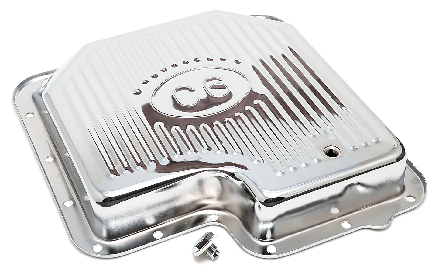 Trans-Dapt Performance Ford C-6- Chrome Transmission Pan; Stock Capacity; Stock Depth; Finned Bottom 9125