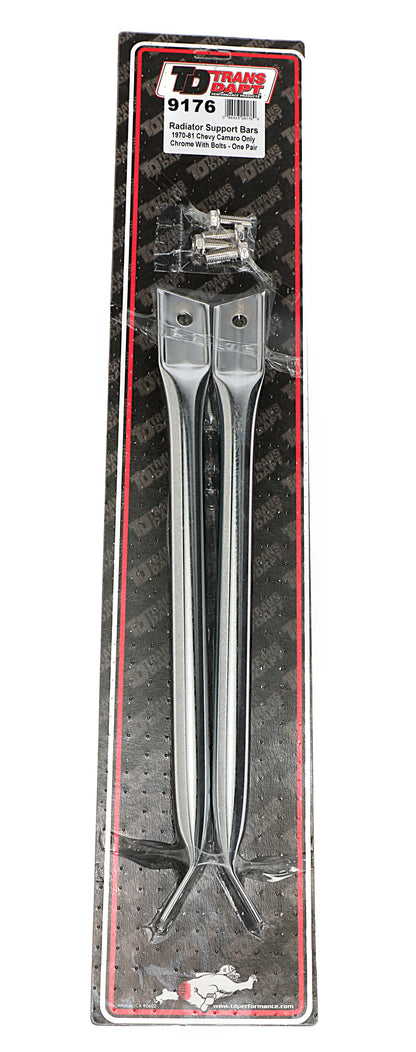 Trans-Dapt Performance Radiator Support Bars; 1970-81 Camaros Only (Pr.)- Chrome 9176