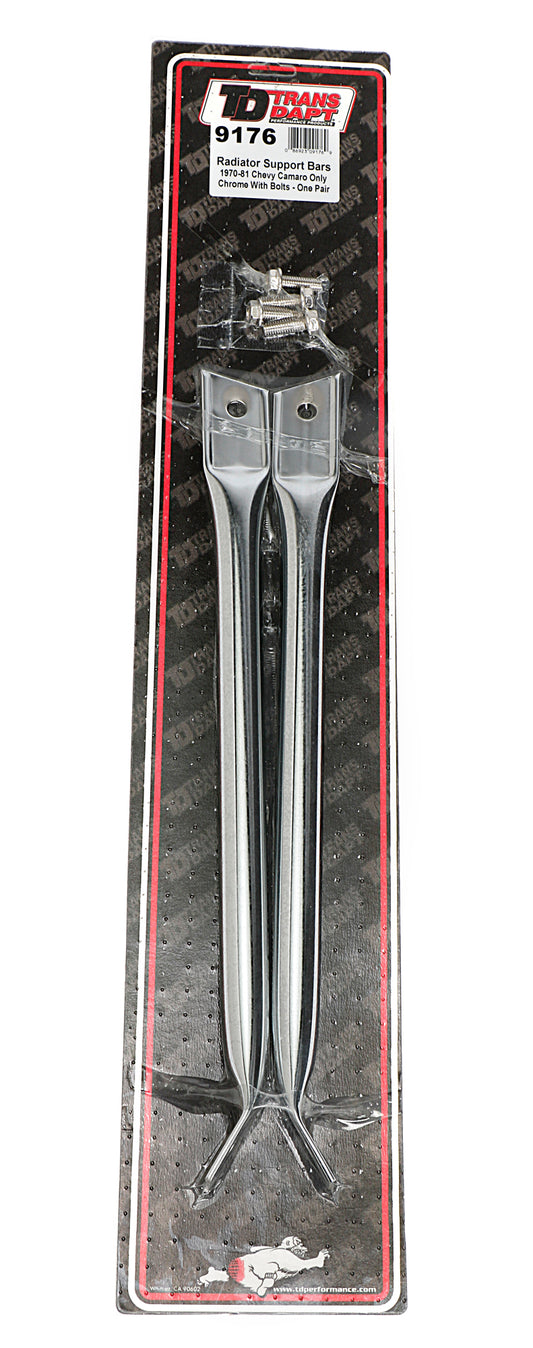 Trans-Dapt Performance Radiator Support Bars; 1970-81 Camaros Only (Pr.)- Chrome 9176