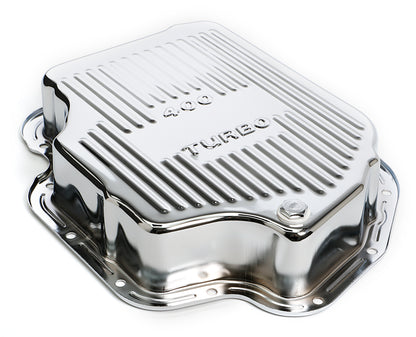 Trans-Dapt Performance Th400- Chrome Transmission Pan; Extra Capacity (1-1/2 Qts Over Stock); 3 In. Depth; Finned Bottom 9197