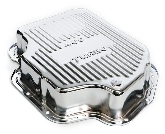 Trans-Dapt Performance Th400- Chrome Transmission Pan; Extra Capacity (1-1/2 Qts Over Stock); 3 In. Depth; Finned Bottom 9197