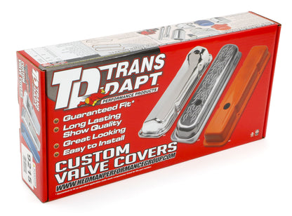Trans-Dapt Performance Traditional Design Valve Covers With Baffles; Tall; 1958-1986 Sb Chevy 283-350- Chrome 9215