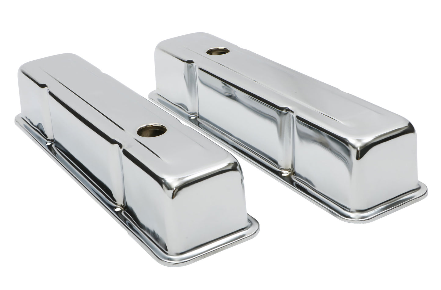 Trans-Dapt Performance Traditional Design Valve Covers With Baffles; Tall; 1958-1986 Sb Chevy 283-350- Chrome 9215