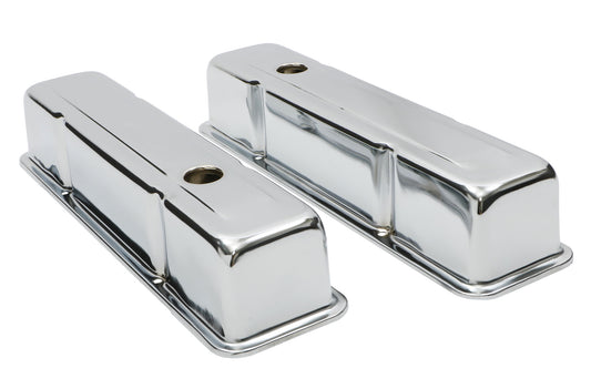 Trans-Dapt Performance Traditional Design Valve Covers With Baffles; Tall; 1958-1986 Sb Chevy 283-350- Chrome 9215
