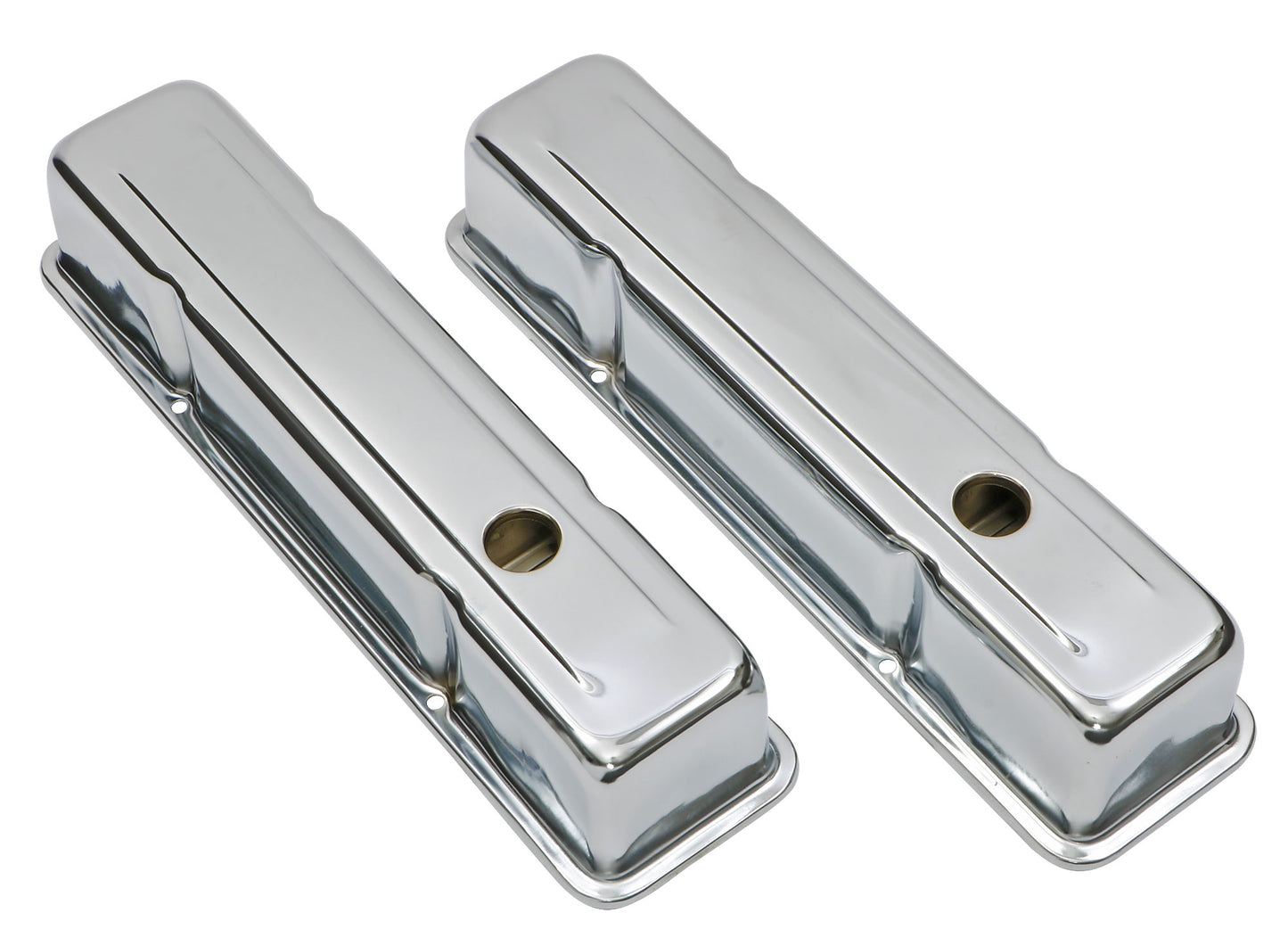 Trans-Dapt Performance Traditional Design Valve Covers With Baffles; Tall; 1958-1986 Sb Chevy 283-350- Chrome 9215
