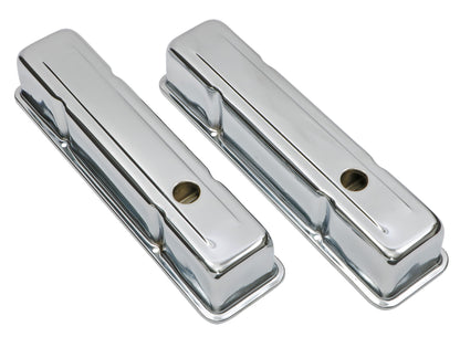 Trans-Dapt Performance Traditional Design Valve Covers With Baffles; Tall; 1958-1986 Sb Chevy 283-350- Chrome 9215