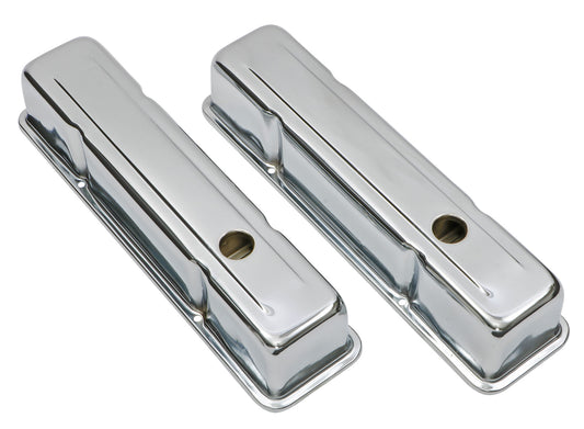 Trans-Dapt Performance Traditional Design Valve Covers With Baffles; Tall; 1958-1986 Sb Chevy 283-350- Chrome 9215