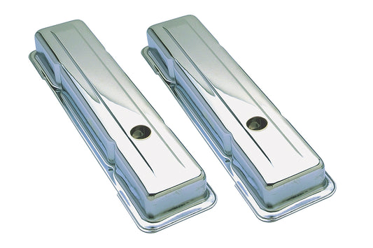 Trans-Dapt Performance Traditional Design Valve Covers; Short; 1958-1986 Sb Chevy 283-350- Chrome 9216