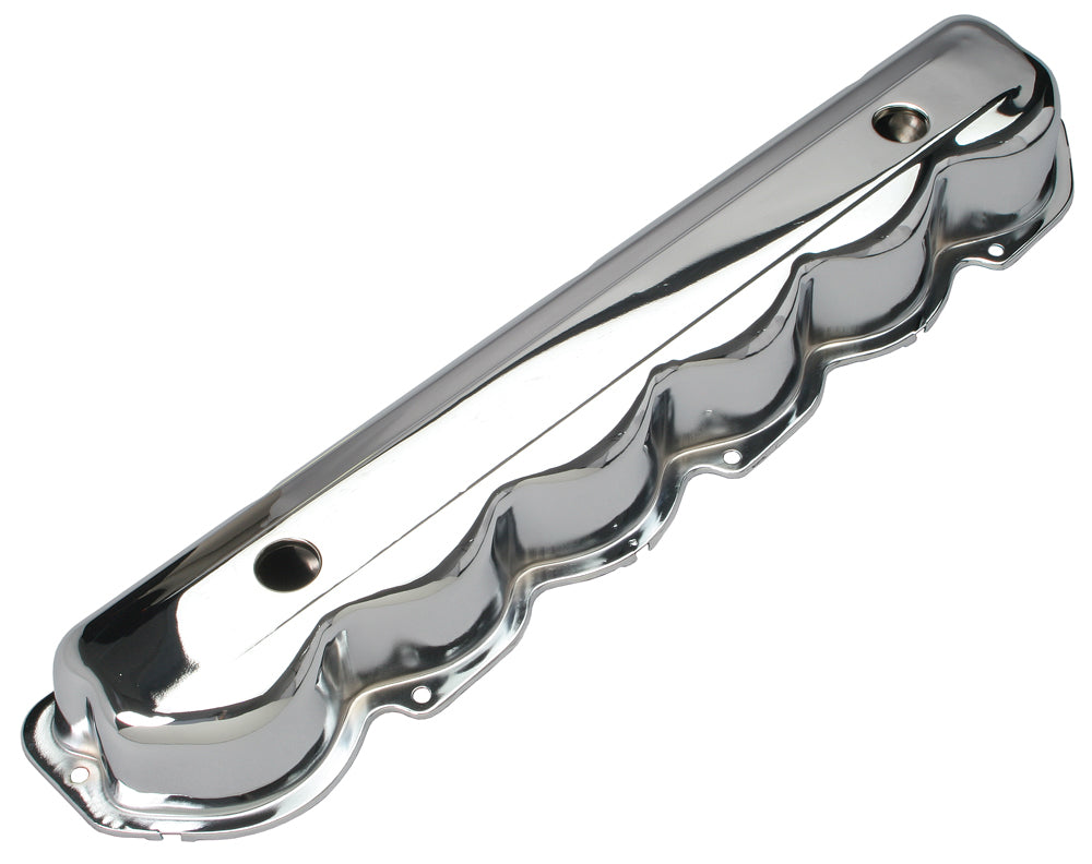 Trans-Dapt Performance Traditional Design Valve Covers; Stock; 1965-1987 Ford 240-300 L6- Chrome 9357