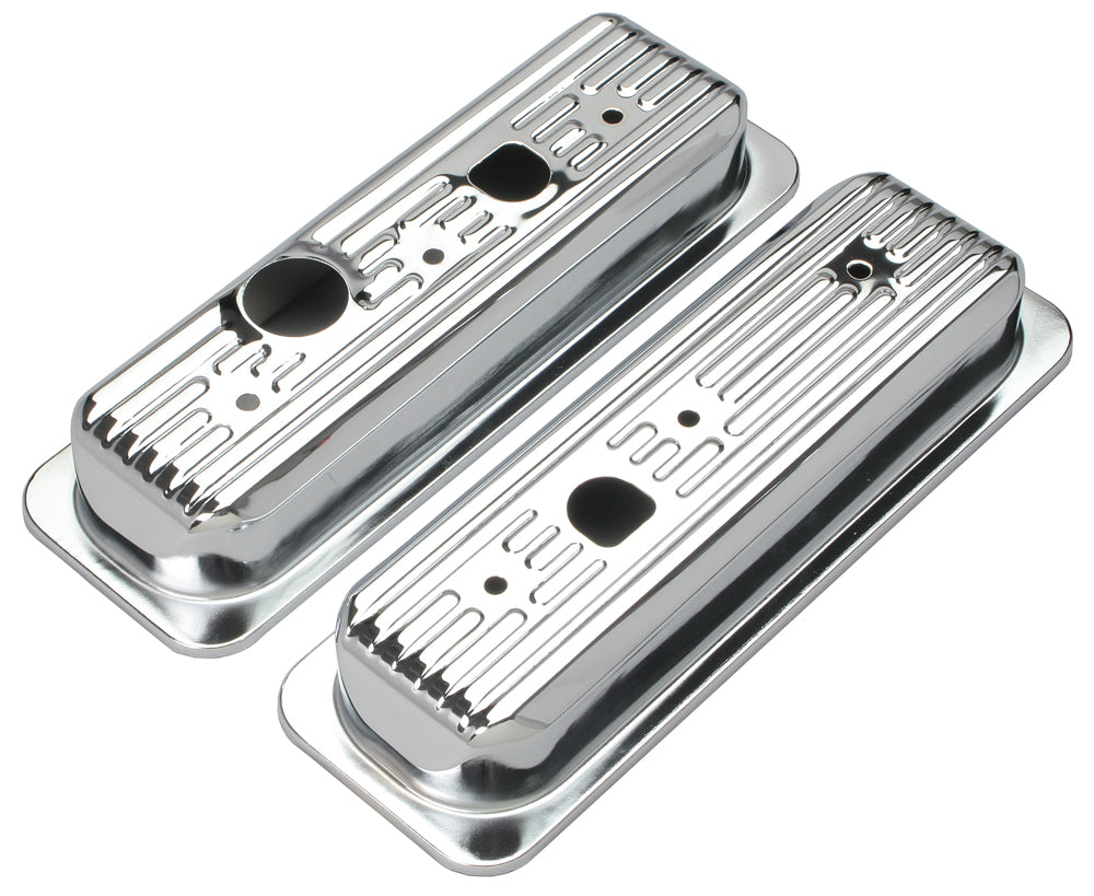 Trans-Dapt Performance Traditional Design Valve Covers; Short; 1985-1995 Chevy 4.3L V6- Chrome 9458