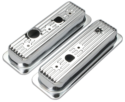 Trans-Dapt Performance Traditional Design Valve Covers; Short; 1985-1995 Chevy 4.3L V6- Chrome 9458