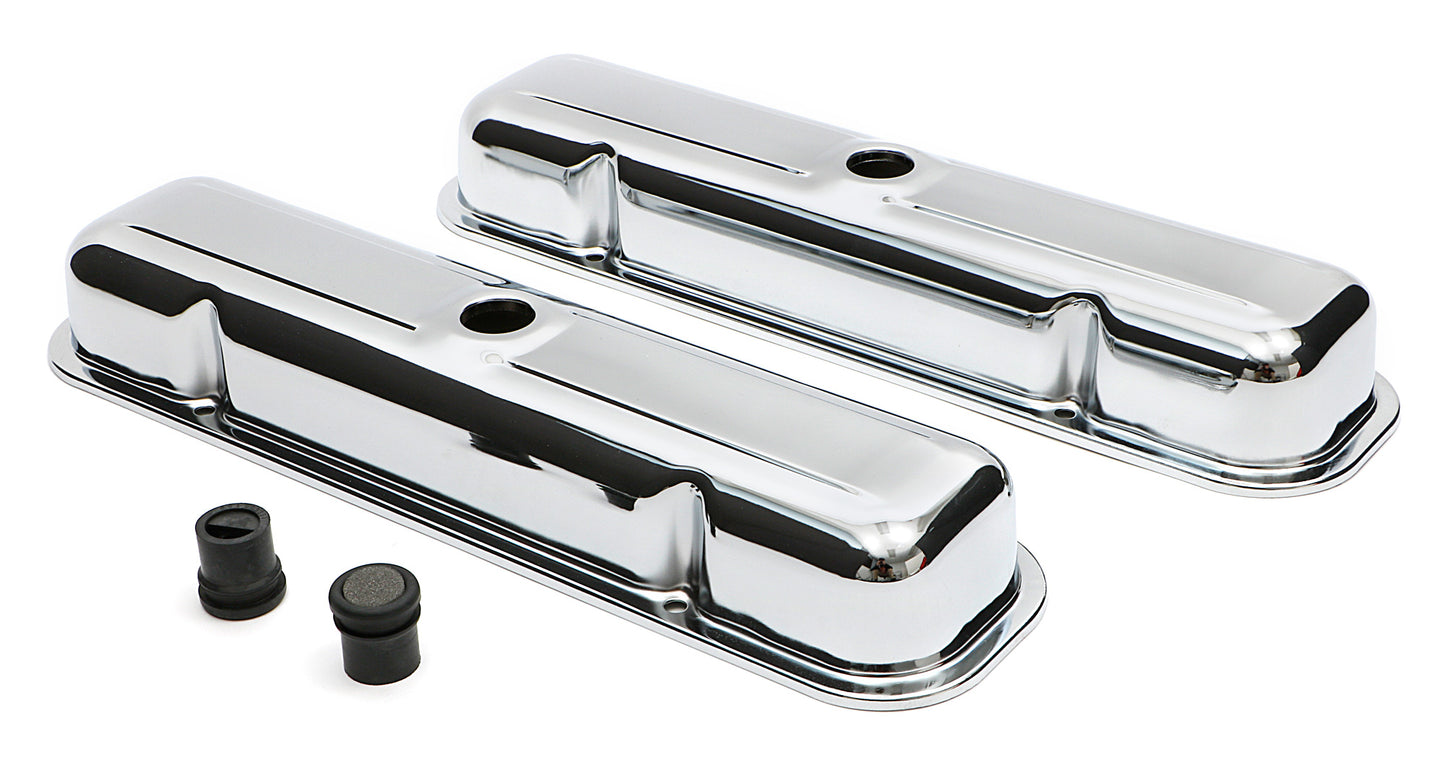 Trans-Dapt Performance O.E.M. Reproduction Design Valve Covers; Short; 1959-1979 Pontiac 326-455- Chrome 9461