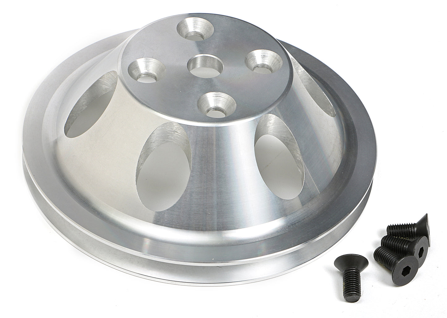 Trans-Dapt Performance Water Pump Pulley; 1 Groove; 1969-1985 Chevrolet 283-350; Long Water Pump- Machined Aluminum 9482