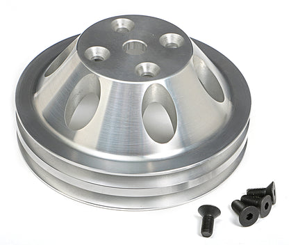 Trans-Dapt Performance Water Pump Pulley; 2 Groove; 1969-1985 Chevrolet 283-350; Long Water Pump- Machined Aluminum 9483