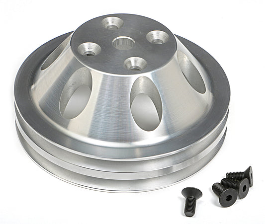 Trans-Dapt Performance Water Pump Pulley; 2 Groove; 1969-1985 Chevrolet 283-350; Long Water Pump- Machined Aluminum 9483