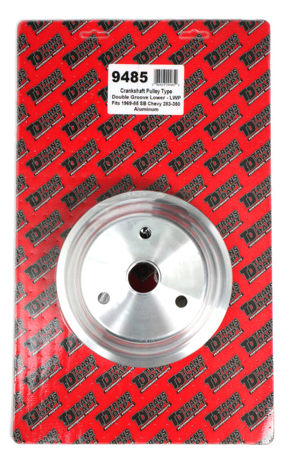 Trans-Dapt Performance Crankshaft Pulley; 2 Groove; Chevrolet 283-350; Long Water Pump- Machined Aluminum 9485