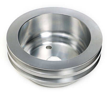 Trans-Dapt Performance Crankshaft Pulley; 2 Groove; Chevrolet 283-350; Long Water Pump- Machined Aluminum 9485