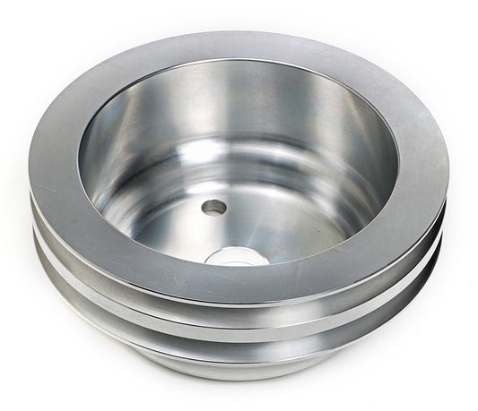 Trans-Dapt Performance Crankshaft Pulley; 2 Groove; Chevrolet 283-350; Long Water Pump- Machined Aluminum 9485