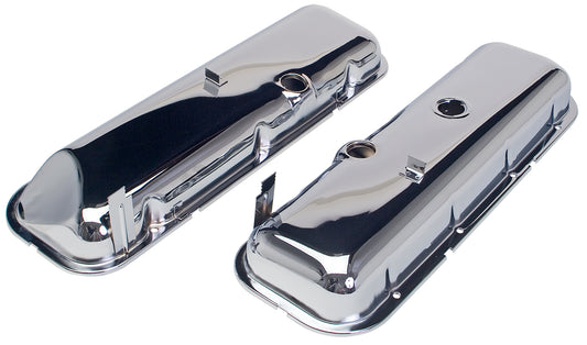 Trans-Dapt Performance O.E.M. Reproduction Valve Covers With Recessed Corner; Short; 1965-1972 Bb Chevy 396-502- Chrome 9504