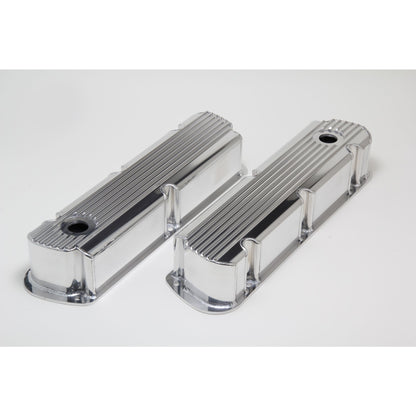 HAMBURGER'S PERFORMANCE PRODUCTS FABRICATED ALUMINUM VALVE COVERS WITH FINS; FORD SB V8 260-289-302-351W AND 5.0L; WITH HOLES- POLISHED ALUMINUM 1119