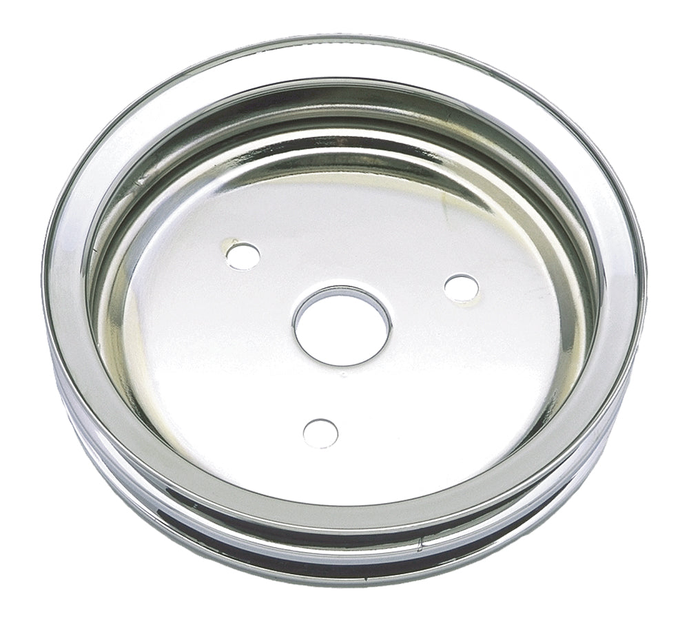 Trans-Dapt Performance Crankshaft Pulley; 2 Groove; Chevrolet 283-350; Short Water Pump- Chrome 9603