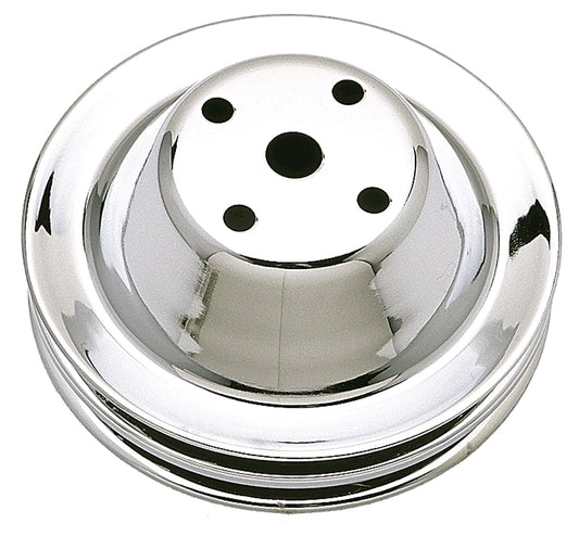 Trans-Dapt Performance Water Pump Pulley; 2 Groove; 1969-1985 Chevrolet 283-350; Long Water Pump- Chrome 9605