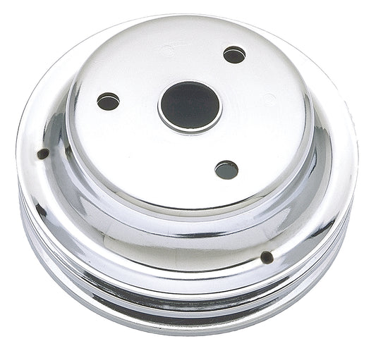 Trans-Dapt Performance Crankshaft Pulley; 2 Groove; Chevrolet 283-350; Long Water Pump- Chrome 9607