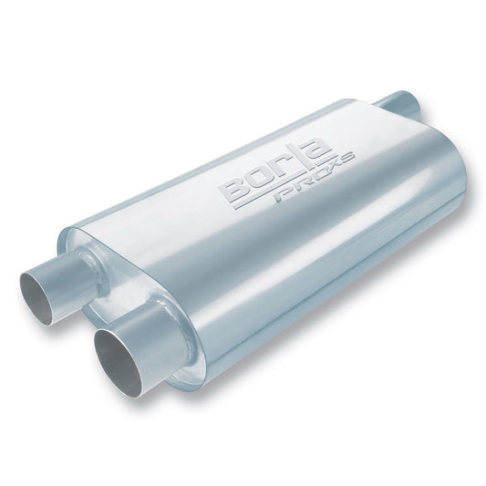 Borla Specialty Muffler Transverse Flow 2.5in Single Inlet/ 2.5in Dual Outlet 5.5in x 10.25in Oval x 19in Long Body 40477