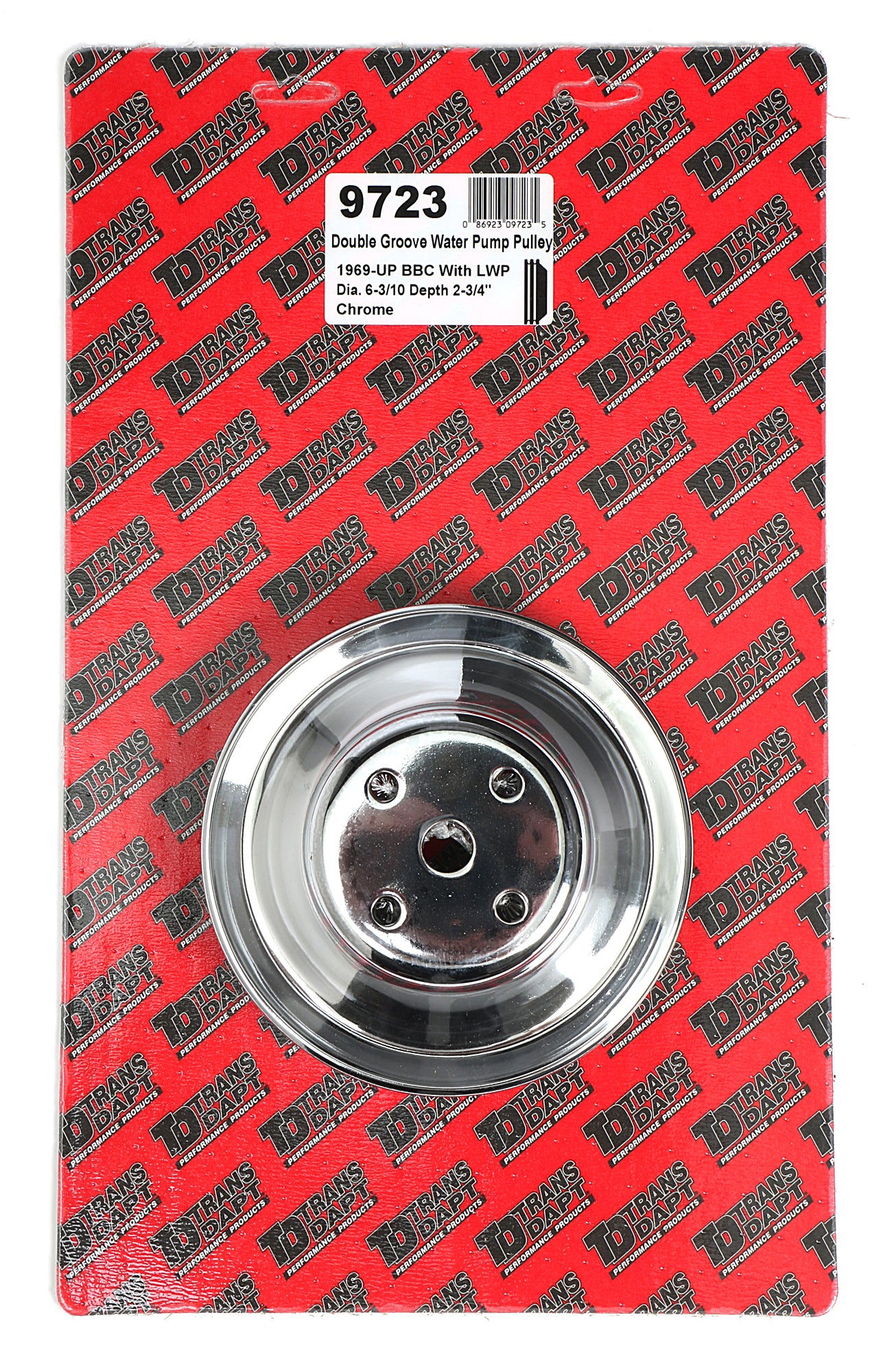 Trans-Dapt Performance Water Pump Pulley; 2 Groove; 1969-2006 Chevrolet 396-454; Long Water Pump- Chrome 9723