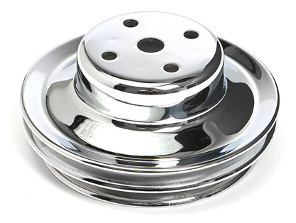 Trans-Dapt Performance Water Pump Pulley; 2 Groove; 1969-2006 Chevrolet 396-454; Long Water Pump- Chrome 9723