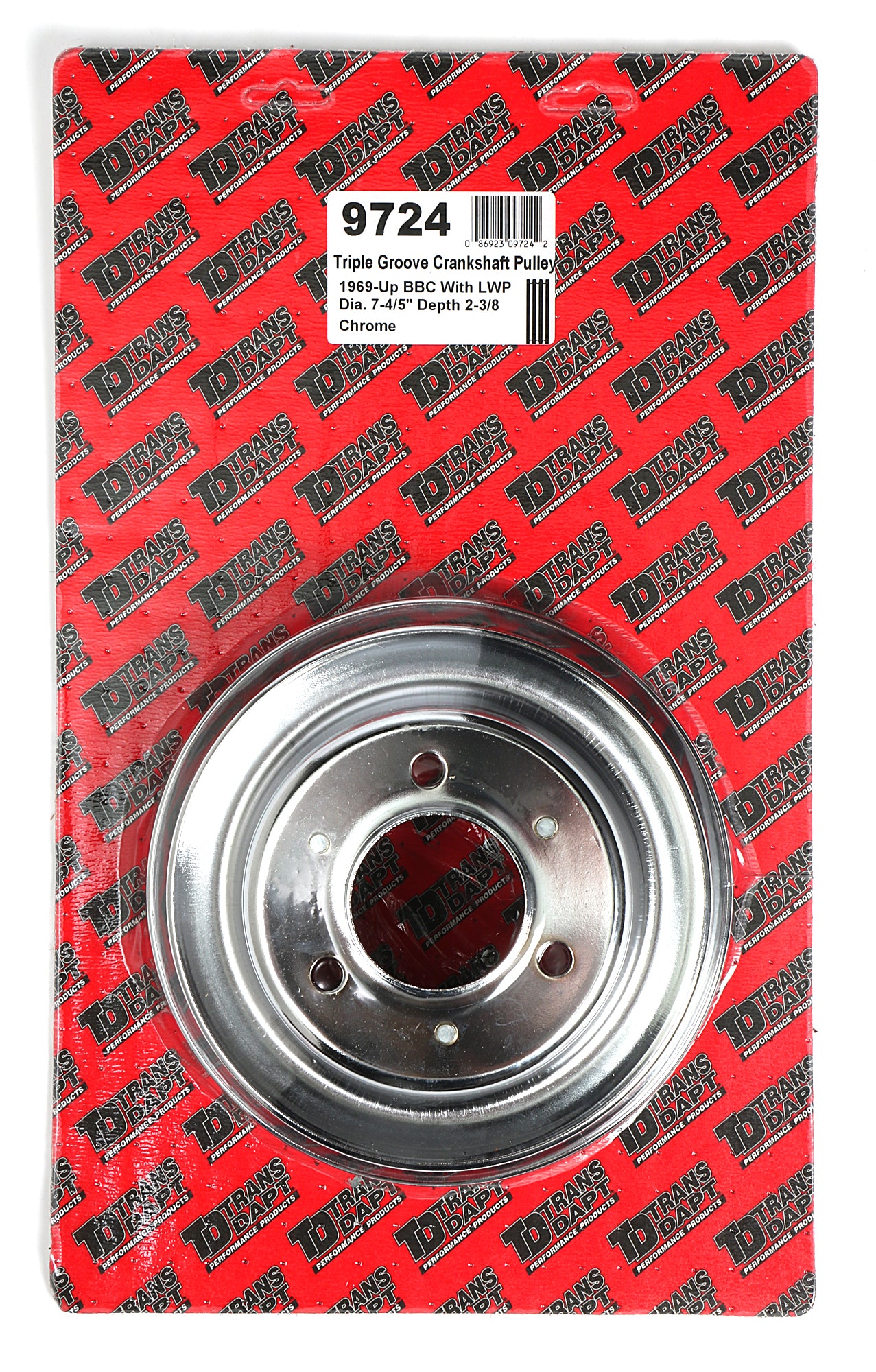Trans-Dapt Performance Crankshaft Pulley; 3 Groove; Chevrolet 396-454; Long Water Pump- Chrome 9724