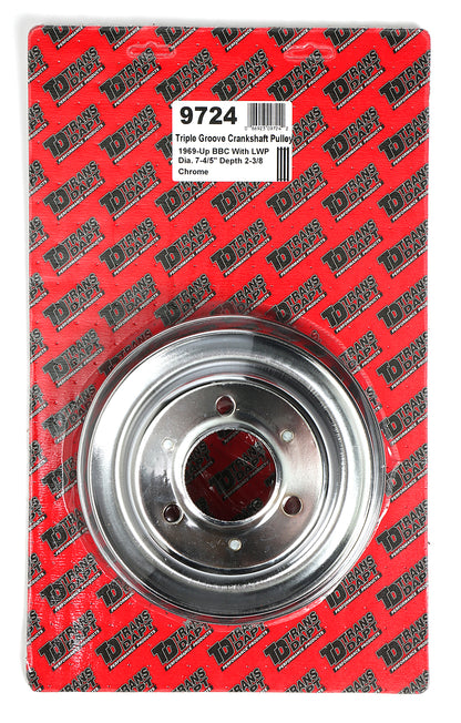 Trans-Dapt Performance Crankshaft Pulley; 3 Groove; Chevrolet 396-454; Long Water Pump- Chrome 9724