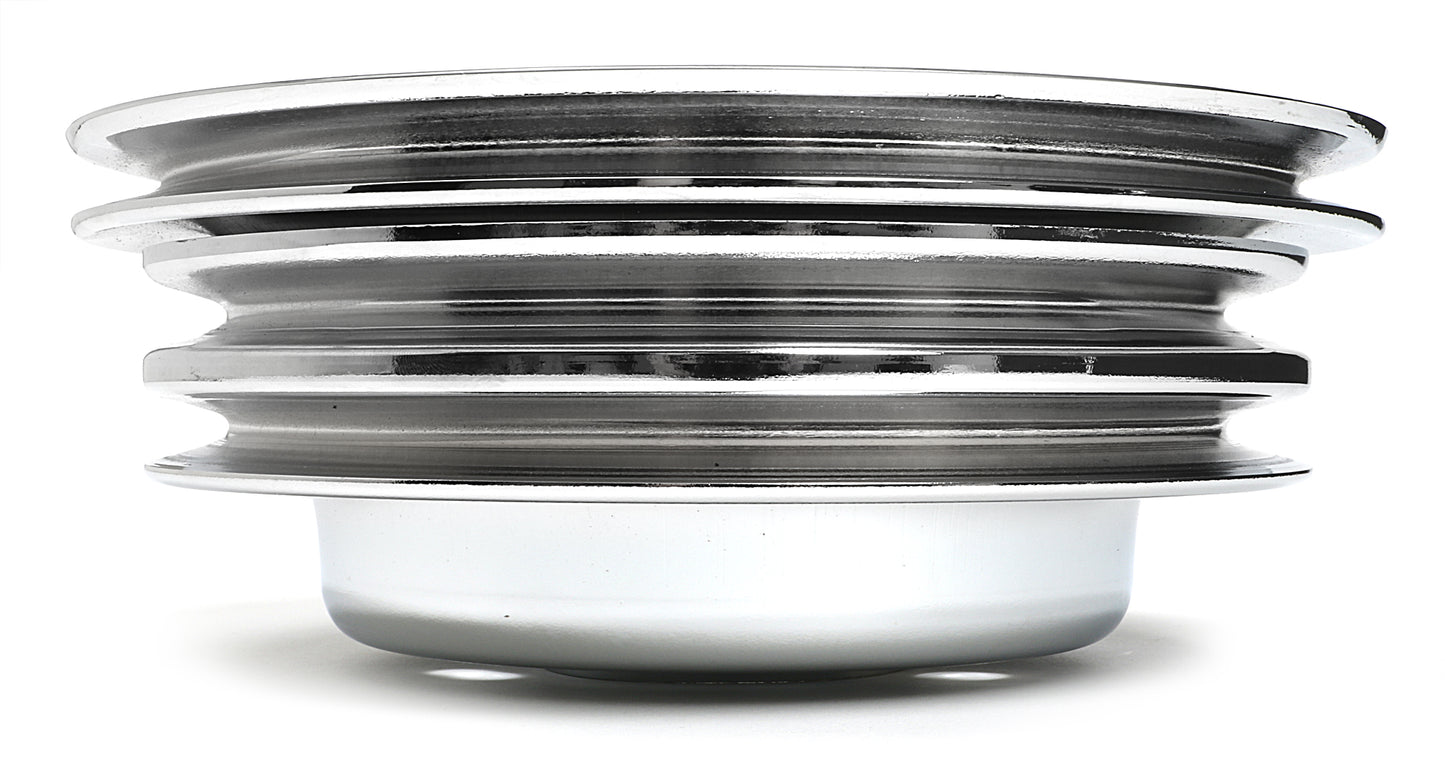 Trans-Dapt Performance Crankshaft Pulley; 3 Groove; Chevrolet 396-454; Long Water Pump- Chrome 9724
