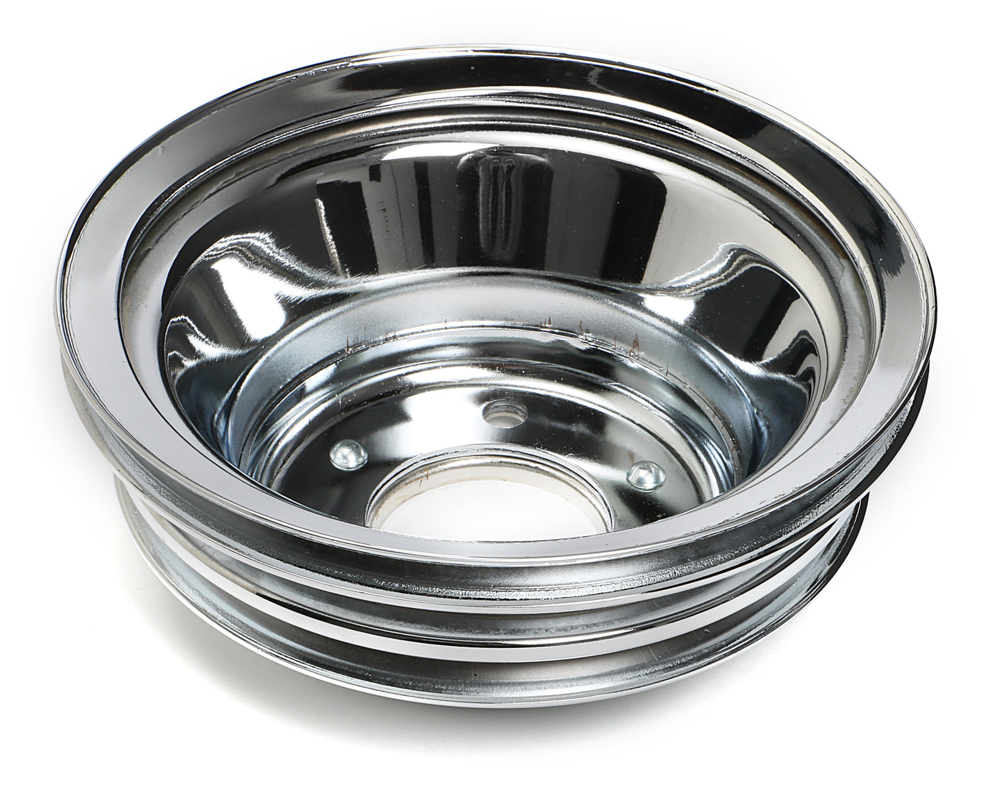 Trans-Dapt Performance Crankshaft Pulley; 3 Groove; Chevrolet 396-454; Long Water Pump- Chrome 9724