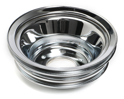 Trans-Dapt Performance Crankshaft Pulley; 3 Groove; Chevrolet 396-454; Long Water Pump- Chrome 9724