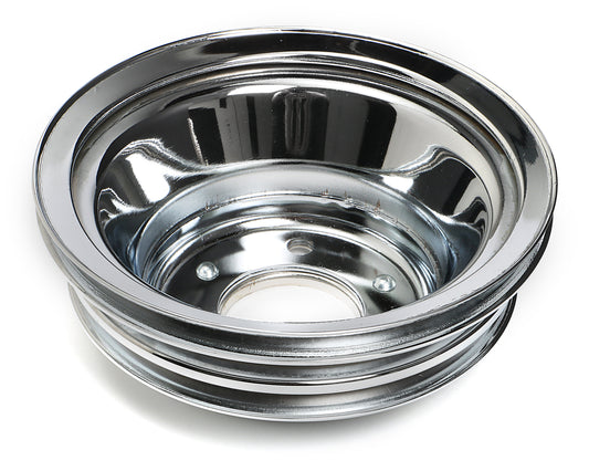 Trans-Dapt Performance Crankshaft Pulley; 3 Groove; Chevrolet 396-454; Long Water Pump- Chrome 9724