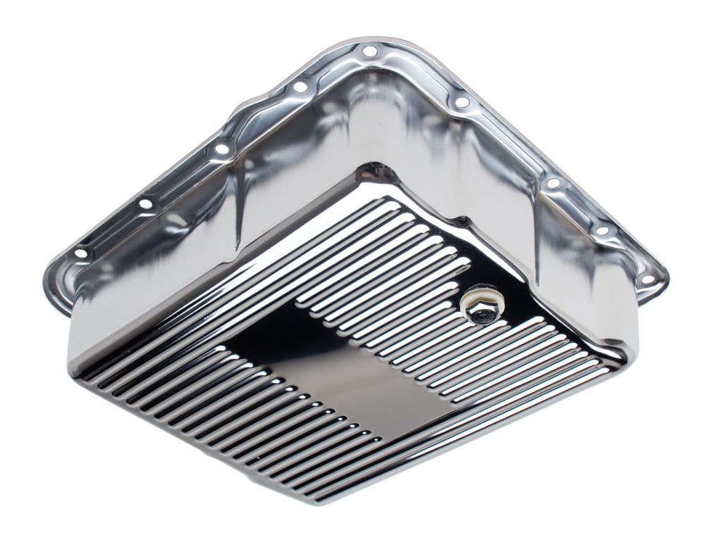 Trans-Dapt Performance 700R4/4L60E- Chrome Transmission Pan; Extra Capacity (2 Qts Over Stock); 3-1/2 In. Depth; Finned Bottom 9741