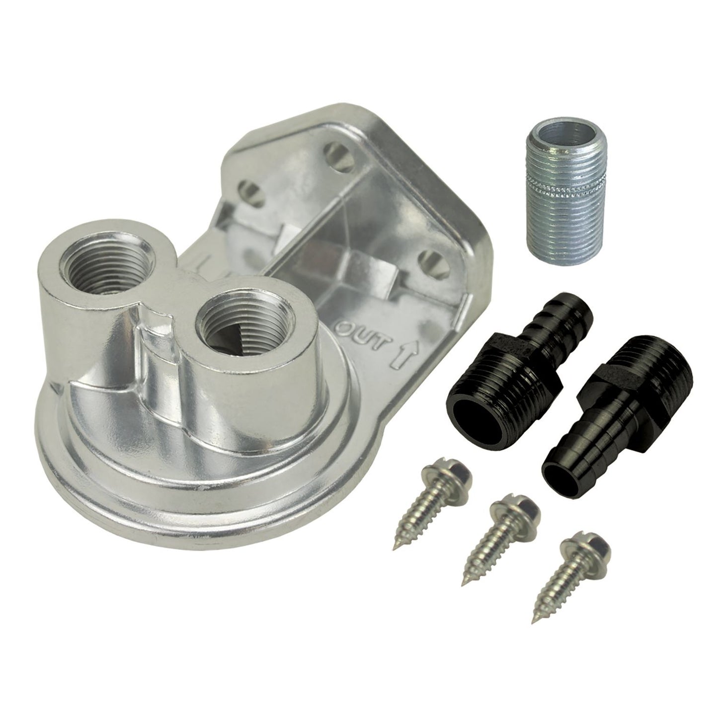 Derale Single Ports Up 3/8" NPT Remote Filter Mount Kit with 3/4"-16 Filter Threads 13005