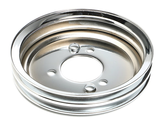 Trans-Dapt Performance Crankshaft Pulley; 2 Groove; Chevrolet 396-454; Short Water Pump- Chrome 9816