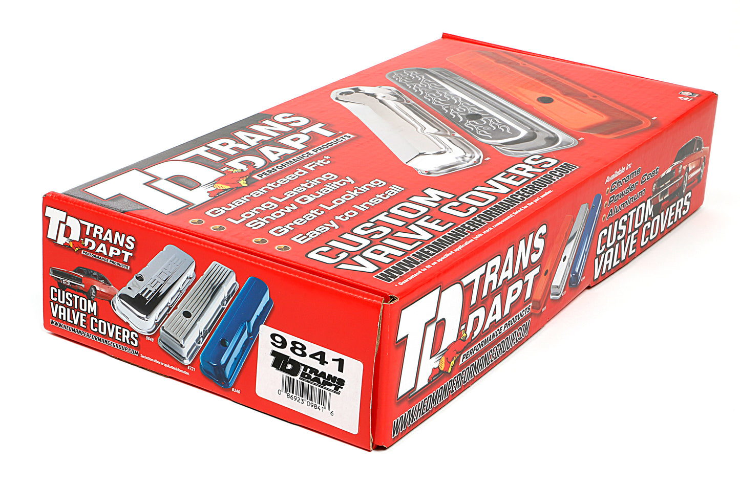 Trans-Dapt Performance 350 In. C.I.D. Logo Design Valve Covers; Tall; 1958-1986 Sb Chevy 350- Chrome 9841