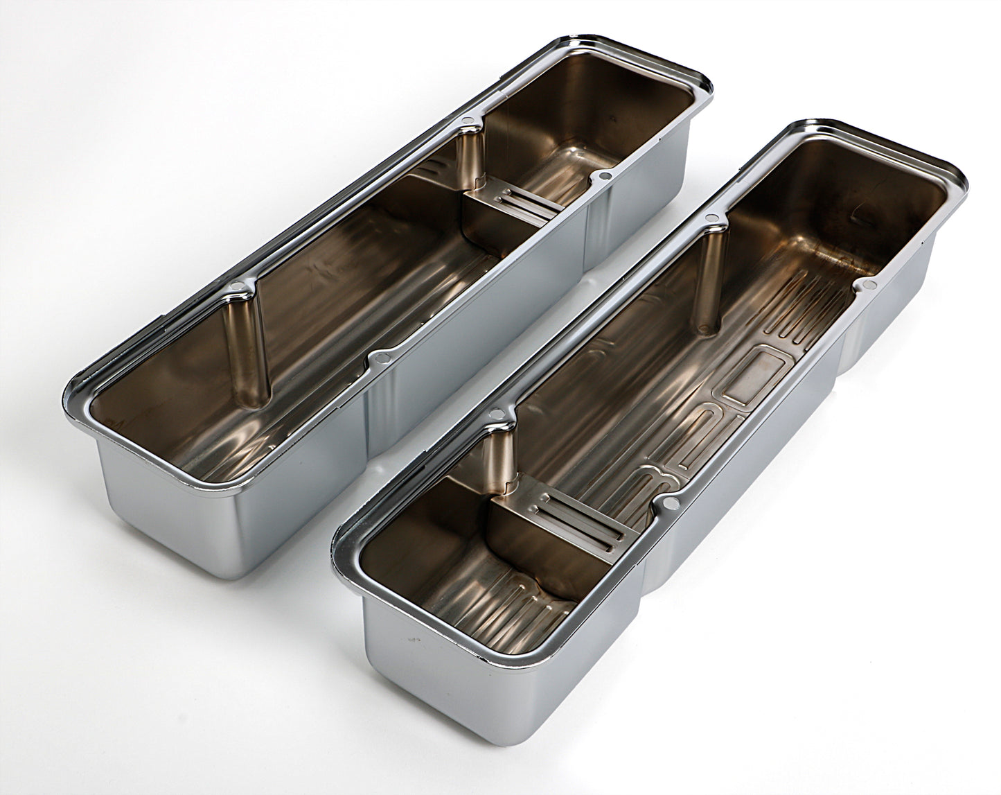 Trans-Dapt Performance 350 In. C.I.D. Logo Design Valve Covers; Tall; 1958-1986 Sb Chevy 350- Chrome 9841